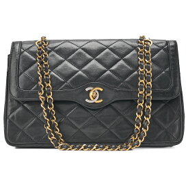 CHANEL 　シャネル　ラムスキン　マトラッセ　パリ限定　ダブルフラップ 　チェーンショルダーバッグ 　黒（ゴールドxシルバー金具）ブランド レディースバッグ　ハイブランド【中古】【送料無料】
