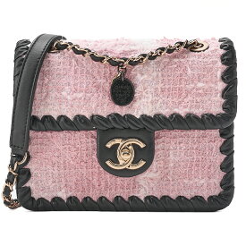 CHANEL 　ツイード×ラムスキン 　クルーズコレクション 　チェーンショルダーバッグ 　ピンク×黒　 ゴールド金具 レディースバッグ ブランド【中古】【送料無料】