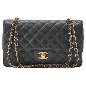 CHANEL シャネル キャビアスキン マトラッセ ダブルフラップ 25cm チェーンショルダー 黒（ゴールド金具）ブランド レディースバッグ ハイブランド【中古】【送料無料】