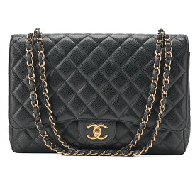 CHANEL　シャネル　キャビアスキン　デカマトラッセ　33cm　ダブルフラップ チェーンショルダーバッグ 黒 （ゴールド金具） レディース バッグ レディース【中古】【送料無料】