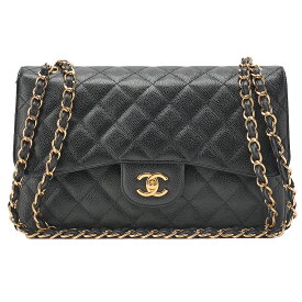 CHANEL　シャネル　キャビアスキン　デカマトラッセ　ダブルフラップ チェーンショルダーバッグ 黒 （ゴールド金具） レディース バッグ レディース【中古】【送料無料】