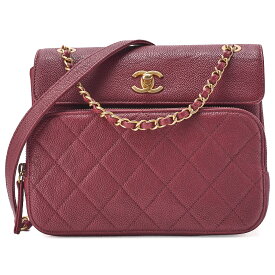 CHANEL シャネル キャビアスキン　マトラッセ　シングルフラップ　チェーンショルダー　 赤　ゴールド金具 　レディース【中古】【送料無料】
