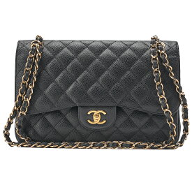 CHANEL　シャネル　キャビアスキン　デカマトラッセ　ダブルフラップ チェーンショルダーバッグ 黒 （ゴールド金具） レディース バッグ レディース【中古】【送料無料】