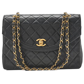 CHANEL シャネル ラムスキン マトラッセ ターンロック デザインフラップ チェーンショルダーバッグ 黒（ゴールド金具）レディースバッグ ハイブランド【中古】【送料無料】