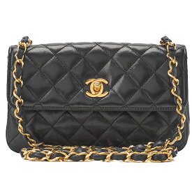 CHANEL シャネル ラムスキン ミニマトラッセ 18cm シングルフラップ ターンロック チェーンショルダー 黒（ゴールド金具）ブランド レディースバッグ ハイブランド【中古】【送料無料】
