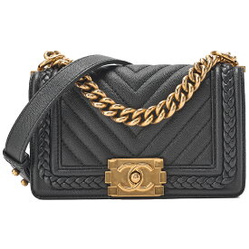 CHANEL シャネル キャビアスキン Vステッチ シェブロン ボーイシャネル 20 チェーンショルダー 黒（ゴールド金具）ブランド レディースバッグ ハイブランド【中古】【送料無料】