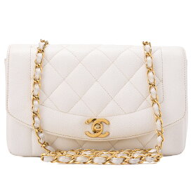 CHANEL シャネル キャビアスキン マトラッセ ダイアナフラップ 22CM チェーンショルダー 白（ゴールド金具）レディースバッグ ブランド【中古】【送料無料】
