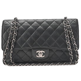 CHANEL シャネル キャビアスキン マトラッセ ダブルフラップ 25cm チェーンショルダー 黒（シルバー金具）ブランド レディースバッグ ハイブランド【中古】【送料無料】
