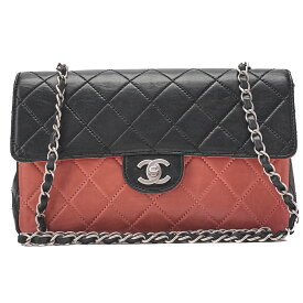 CHANEL シャネル ラムスキン マトラッセ ココマーク シングルフラップ チェーンショルダー 黒xピングオレンジ（シルバー金具）ブランド レディースバッグ ハイブランド【中古】【送料無料】