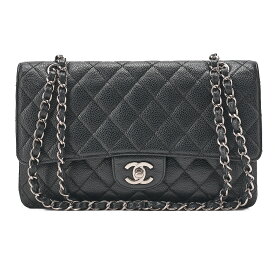 CHANEL シャネル マトラッセ ターンロック ダブルフラップ25 チェーンショルダーバッグ キャビアスキン 黒（シルバー金具）レディースバッグ ハイブランド【中古】【送料無料】