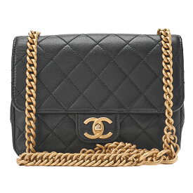 CHANEL シャネル　ラムスキン　マトラッセ　シングルフラップ　チェーンショルダー　黒　ゴールド金具　レディース【中古】【送料無料】