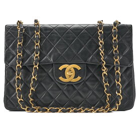 CHANEL シャネル　 チェーンショルダーバッグ　 デカマトラッセ 34cm　 シングルフラップ 　ラムスキン 黒（ゴールド金具） レディース バッグ 【中古】【送料無料】