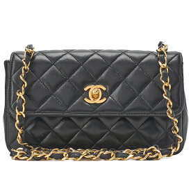 CHANEL シャネル ラムスキン ミニマトラッセ 18cm シングルフラップ ターンロック チェーンショルダー 黒（ゴールド金具）ブランド レディースバッグ ハイブランド【中古】【送料無料】