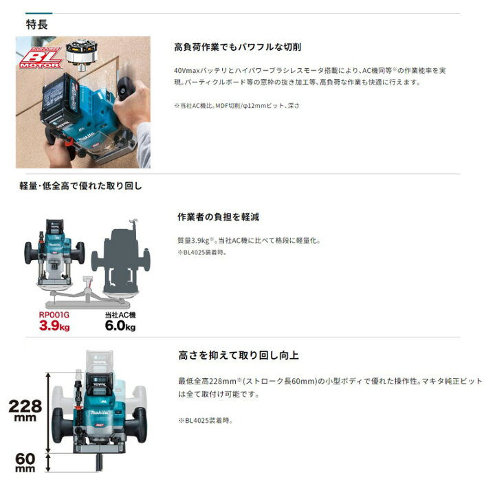 楽天市場】【正規店】 マキタ 充電式ルータ RP001GZ 40V 本体のみ 