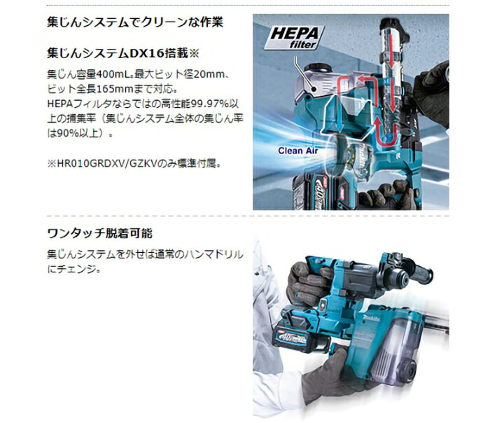 楽天市場】【正規店】マキタ 40V 充電式ハンマドリル HR010GRDX 