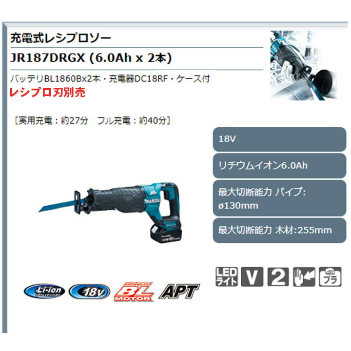 楽天市場】【正規店】 マキタ 充電式レシプロソー JR187DRGX 付属品  