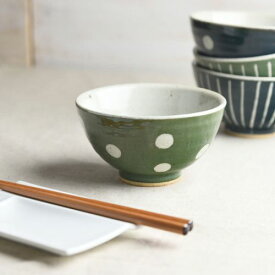 手しごと 丸ご飯茶わん みどり 水玉 日本製 美濃焼 和食器 ボウル 鉢