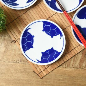 小田陶器 engi紋 えんぎもん 12cm小皿 亀/染付 日本製 美濃焼 和食器 丸皿 丸プレート