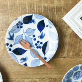 オーガニックガーデン 16.5cm中皿 小鳥と木の実 日本製 美濃焼 洋食器 丸皿 丸プレート