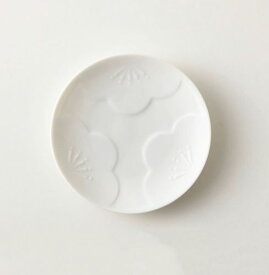 小田陶器 engi紋 えんぎもん 12cm小皿 梅 レリーフ/白磁 日本製 美濃焼 和食器 丸皿 丸プレート