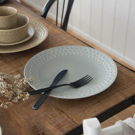 プレス・ド・フラワー 25.5cmプレート マットグレー 日本製 美濃焼 洋食器 丸皿 丸プレート