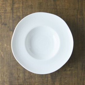 小田陶器 櫛目(kushime) 23.5cmハット皿 白 日本製 美濃焼 和食器 カレー皿 パスタ皿 パスタプレート