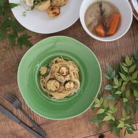 小田陶器 櫛目(kushime) 23.5cmハット皿 緑釉 日本製 美濃焼 和食器 カレー皿 パスタ皿 パスタプレート