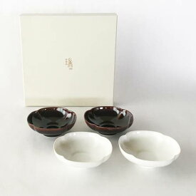 深山(miyama.) 瑞々 木瓜鉢 3.5寸 四個組 (赤飴x2 にび白x2) 日本製 美濃焼 和食器