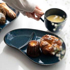 北欧ブルー 深ブルー おにぎり形ランチプレート 日本製 美濃焼 洋食器 ランチプレート 仕切り皿 カフェ食器
