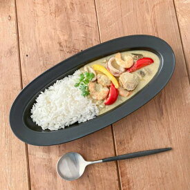 深山(miyama.) いつものカレー皿 ブラック(ラッカ31cmポワソン深皿) 日本製 美濃焼 洋食器 長皿 変形皿 ロングプレート