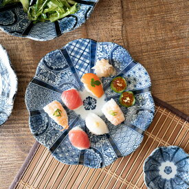 藍京花 24cm皿 日本製 美濃焼 和食器 丸皿 丸プレート