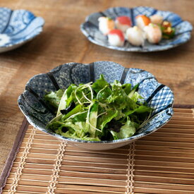 藍京花 23.5cm大鉢 日本製 美濃焼 和食器 丸皿 丸プレート