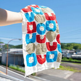 Atelier FOLK 5枚合わせのかや生地ふきん 赤と青の花 日本製 奈良 洋食器