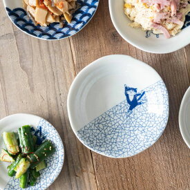 猫 シチタ ソメネコ 16.5cm浅鉢 氷裂紋 日本伝統模様 日本製 美濃焼 和食器 丸皿 丸プレート