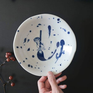 猫 シチタ ソメネコ 16.5cm浅鉢 吹き墨 日本製 美濃焼 和食器 ボウル 鉢