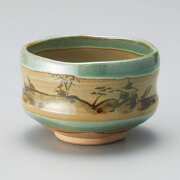 青い山水画が美しい抹茶碗