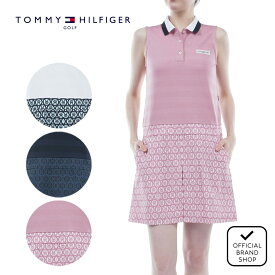 【40%OFF】【正規販売店】[TOMMY HILFIGER GOLF] モノグラムコンビ ノースリーブワンピース ゴルフウェア ワンピース レディース ゴルフ ウェア 吸水速乾 通気性 涼しい 速乾 清涼感 UVカット 紫外線 日よけ トミー ヒルフィガー ゴルフ THLA437 ヤマニゴルフ