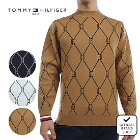 【30%OFF】【正規販売店】[TOMMY HILFIGER GOLF] モノグラムジャカード　モックネックセーター ゴルフウェア セーター ニット メンズ ゴルフ ウェア 遠赤外線保温 暖かい 防寒 ハイネック 長袖 秋冬 トミー・ヒルフィガー THMA480 ヤマニゴルフ