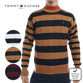【30%OFF】【正規販売店】[TOMMY HILFIGER GOLF] ケーブルボーダー　クルーネックセーター ゴルフウェア セーター ニット メンズ ゴルフ ウェア 長袖 秋冬 コーデしやすい トミー・ヒルフィガー THMA485 ヤマニゴルフ