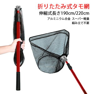 折りたたみ式タモ網 伸縮式柄 長さ190cm/220cm 玉網 ナイロンネット アルミニウム合金 防錆素材 軽量 ハード耐久性 釣りタモ 釣り網 調節可能 釣りネット テレスコピック仕様 折り畳み式 淡水