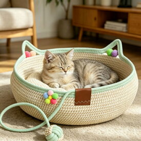 猫ベッド ペットベッド 丸型 編み込み猫ベッド ペットベッド 無地 猫用ベッド 通年 犬猫寝具 耐摩耗性と耐傷性 ハウス 寝床 冬 寝床 滑り止め【送料無料】