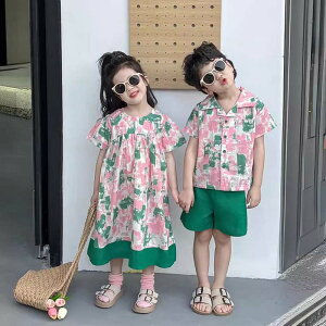 セットアップ キッズ 兄妹 ワンピース 女の子 子供服 シャツ 半袖 綿 ショートパンツ 男の子 ベビー服 上下セット 夏服 おしゃれ 可愛い トップス ボトムス ジュニア 赤ちゃん 誕生日 プレゼ