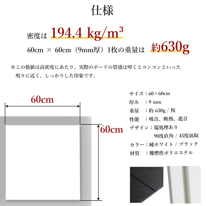 楽天市場】【断熱・吸音専門】 吸音材 吸音ボード 【 60×60cm 厚さ9mm 
