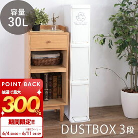 [6/4 20時～抽選で300%P還元]【当店限定特典付】ゴミ箱 ダストボックス 30L 日本製 3段 取っ手 蓋 蓋つき 蓋付きゴミ箱 省スペース 北欧 スリム大容量 袋止め 分別 キッチン リビング おしゃれ シンプル ホワイト 一人暮らし ファミリー