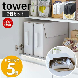 【当店限定特典付き】山崎実業 カセットコンロ収納ボックス2個組 タワー tower 公式 ダンボールボックス 2個セット ガスボンベ カセットボンベ 立てて収納 スリム ダンボール収納 キッチン収納 ホワイト ブラック 5754 5755 タワーシリーズ