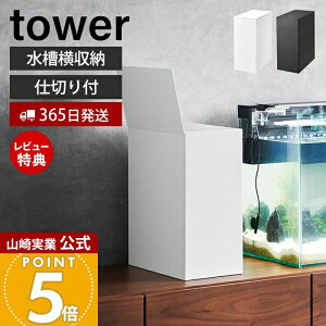 【365日出荷&当店限定特典付き】山崎実業 水槽横収納ボックス tower 公式 タワー 水槽 収納 2段 仕切り コード収納 エサ メンテナンス用品 観賞魚 水槽お手入れ 一括収納 電源タップ ホワイト