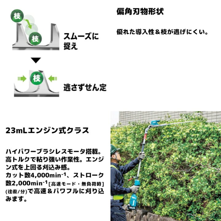 楽天市場】マキタ(makita) MUN001GZ 充電式ポールヘッジトリマ 600mm 