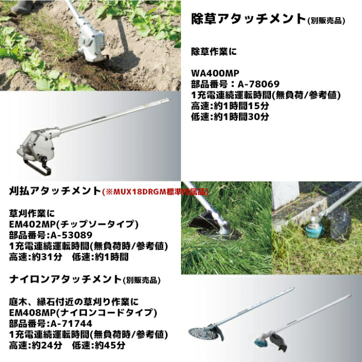楽天市場】マキタ(makita) MUX18DRGM 充電式スプリット草刈機 モーター 