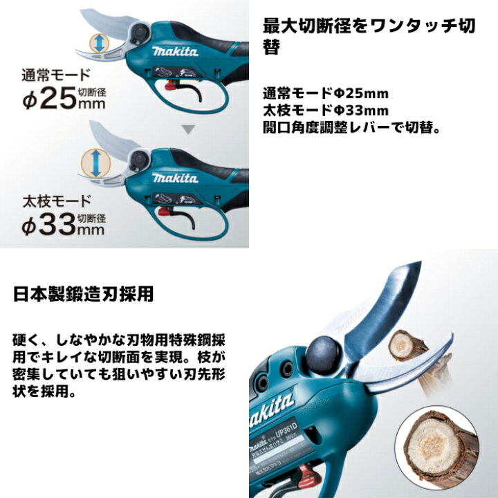楽天市場】マキタ(makita) UP361DZ 充電式せん定ハサミ 18V+18V→36V 