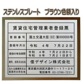 新しい書式の賃貸住宅管理業者登録票【ステンレスヘアーライン仕上げ額入り】安価でおしゃれな許可票看板人気の賃貸住宅管理業者登録票